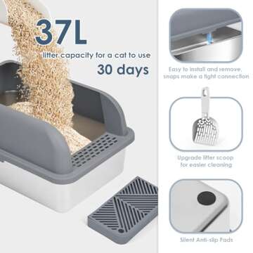 Extra Large Enclosed Stainless Steel Litter Box