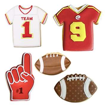 Football Cookie Cutters 5-Pc. Set Made in the USA by Ann Clark, Fan Hand, Large Football, Small Football, Large T-shirt/Jersey, Small T-shirt/Jersey