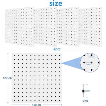 DEMEDO Peg Board, 4Pcs Metal Pegboard Wall Organizer with Heavy Duty, Pegboard, Peg Boards for Walls White Pegboard Panels for Craft Room Garage Workshop Kicthen Tool Organization