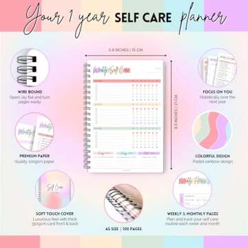 Templatables Self Care Planner - 2022, A5 Pastel Rainbow, Wellness, Health & Wellbeing Planner