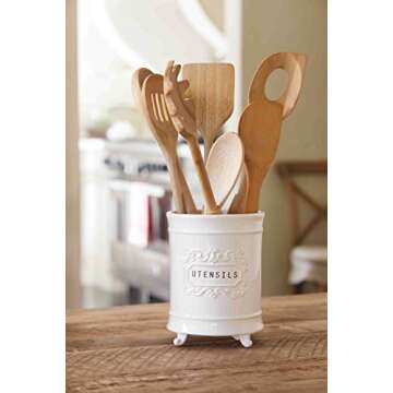 Mud Pie Circa Utensil Ceramic Holder, 6.5"x5" dia, Utensils