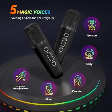 Karaoke Machine for Kids Adults, Portable Bluetooth Mini Karaoke Microphone Singing Speaker with 2 Wireless Mic and Light,Toys for All Smartphones,Birthday, Family,Home Party (Black)