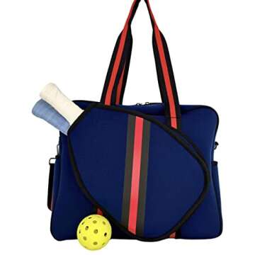 Queen of the Court Pickleball Bag, Pickleball Bag with Fence Hook, Pickle Ball Bag for Women, Cute Pickleball Bag (Navy/Red)