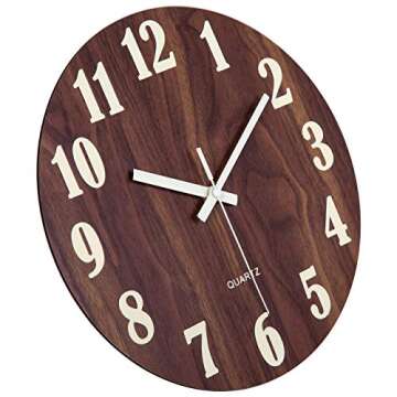 jomparis 12" Night Light Function Wooden Round Wall Clock Vintage Rustic Country Tuscan Style for Kitchen Bedroom Office Home Silent & Non-Ticking Large Numbers Battery Operated Indoor Clocks