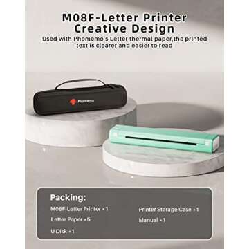 Phomemo M08F Portable Printers Wireless for Travel, Support 8.5" X 11" US Letter,Bluetooth Thermal Printer Compatible with iOS, Android, Laptop, Inkless Mobile Printer for Travel, Office, Home, Cyan