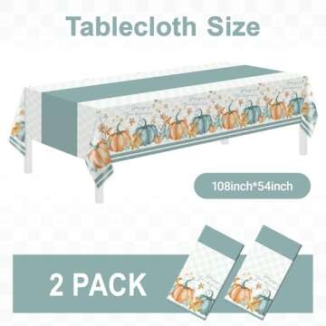 Thanksgiving Disposable Tablecloths,2 Pack Blue Pumpkin Maple Thanksgiving Plastic Table Cloths 54 x 108 Inch Thanksgiving Tablecloths for Rectangular Table,Home,Thanksgiving Parties,Outdoor Picnic