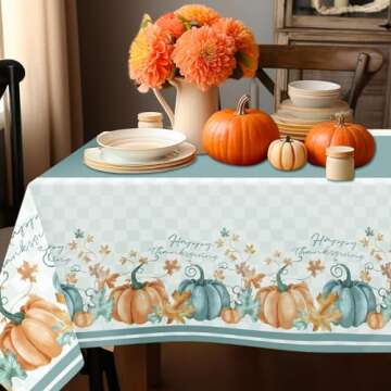 Thanksgiving Disposable Tablecloths,2 Pack Blue Pumpkin Maple Thanksgiving Plastic Table Cloths 54 x 108 Inch Thanksgiving Tablecloths for Rectangular Table,Home,Thanksgiving Parties,Outdoor Picnic