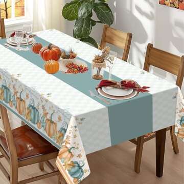 Thanksgiving Disposable Tablecloths,2 Pack Blue Pumpkin Maple Thanksgiving Plastic Table Cloths 54 x 108 Inch Thanksgiving Tablecloths for Rectangular Table,Home,Thanksgiving Parties,Outdoor Picnic