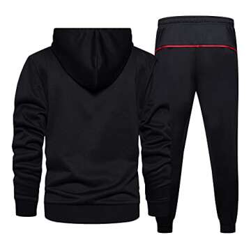 DUOFIER Men's Athletic Tracksuits Long Sleeve Workout Running Gym Sweatsuits 2 Pieces Jackets and Pants Sets, Black-L