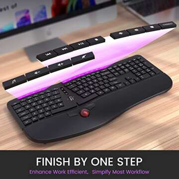 Ergonomic Keyboard, 2 in 1 Wireless Computer Keyboard and Trackball Mouse Combo Design with Wrist Rest, Split Keyboard, USB Keyboard for Windows/Mac/Laptop/Computer/PC-Black