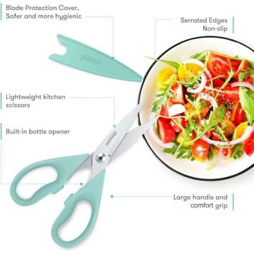 Kitchen Shears, iBayam Kitchen Scissors All Purpose Heavy Duty Meat Poultry Shears, Dishwasher Safe Food Cooking Stainless Steel Utility Scissors, Home Apartment Essentials, 2-Pack, Black, Aqua Sky