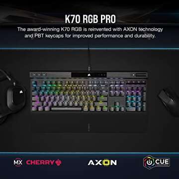 Corsair K70 RGB PRO Wired Mechanical Gaming Keyboard (Cherry MX RGB Red Switches: Linear and Fast, 8,000Hz Hyper-Polling, PBT Double-Shot PRO Keycaps, Soft-Touch Palm Rest) QWERTY, NA - Black