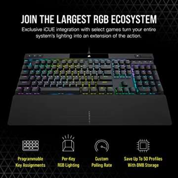 Corsair K70 RGB PRO Wired Mechanical Gaming Keyboard (Cherry MX RGB Red Switches: Linear and Fast, 8,000Hz Hyper-Polling, PBT Double-Shot PRO Keycaps, Soft-Touch Palm Rest) QWERTY, NA - Black