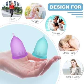 YTYOMUR Menstrual Cup Set, 2 Soft Period Cup Come with Collapsible Cleaner Cup - Feminine Hygiene Tampon and Pad Alternative, Reusable Premium Silicone Microwavable Friendly