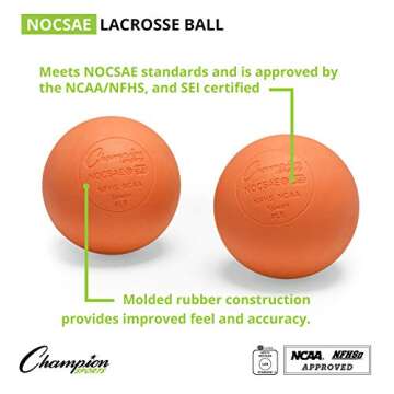 Champion Sports Orange Lacrosse Balls, Official Size - NCAA, NFHS & SEI Certified, 2 count (Pack of 1)