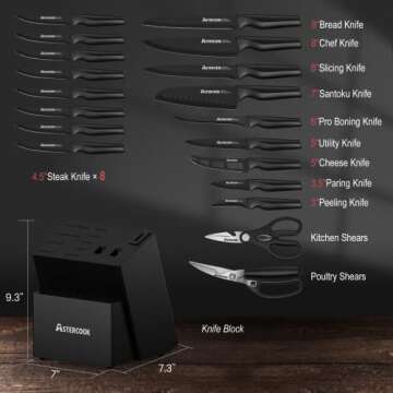 Knife Set, Astercook 21 Pieces Knife Sets for Kitchen with Block