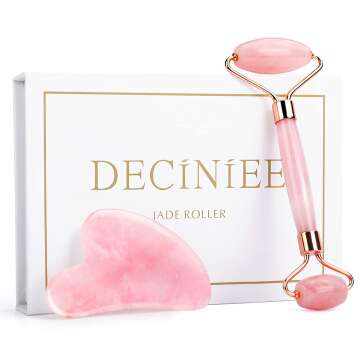 Deciniee Jade Roller and Gua Sha Set - Anti Aging Rose Quartz Face Roller Massager & Guasha Tool for Face, Eye, Neck - Natural Beauty Skin Care Tools Body Muscle Relaxing Relieve Wrinkles