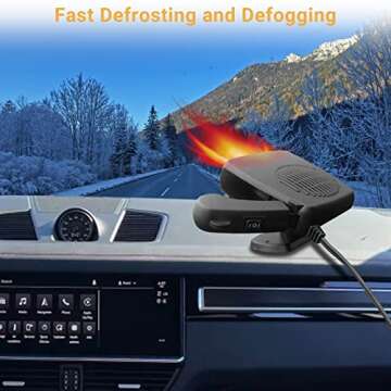 Car Heater,12V 200W Portable Windshield Defroster Demister with Heating/Cooling Fan and Plug in Cigarette Lighter Fast Heating Defrost Defogger with Ergonomic Handheld Design for All Kinds of Cars