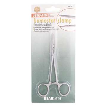 The Beadsmith Hemostat Clamp – Serrated Jaw – 5 inches – Stainless Steel – Prevents Beads from Sliding Off Unfinished Strung Jewelry – Ideal Tool for Hobbies, Electronic, Fishing and Other Crafts