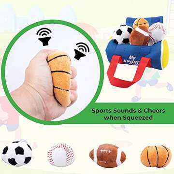 Etna My Sports Bag, Plush Toy Play Set - Toddler Sensory Toys with Plush Balls That Make Sports Sounds and Cheers -Includes Sports Bag Plush Basketball Plush Baseball Plush Soccer Ball Plush Football