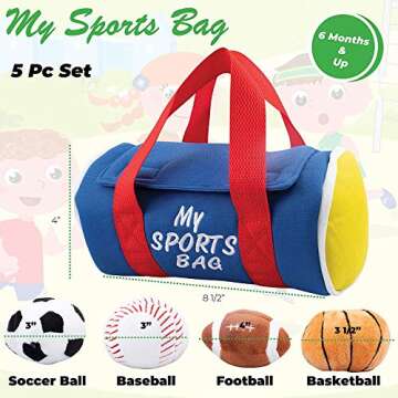 Etna My Sports Bag, Plush Toy Play Set - Toddler Sensory Toys with Plush Balls That Make Sports Sounds and Cheers -Includes Sports Bag Plush Basketball Plush Baseball Plush Soccer Ball Plush Football