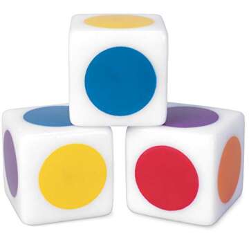 Color Dot Dice (25-Pack) | Customizable Blank Six Sided 16mm Dice | Education & Learning | Make Simple Classroom Games, Teach Primary & Secondary Colors | Matching, No Reading Required