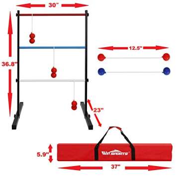 WIn SPORTS Metal Ladder Toss - Premium Ladder Ball Steel Game Set with 6 Rubber Ball Bolas and Zippered Carrying Case,Outdoor Lawn Yard Games for Families and Adults