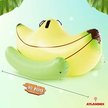 Atlasonix Giant Inflatable Ride-On Banana Float - Summer Fun for Kids on This Large Pool Floaty Seesaw - Safe, Stable & Durable for Lake, Beach, Pool Party - 80'' Long