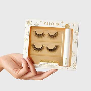 Velour Lashes Twice As Nice Kit, False Eyelashes - Lightweight, Reusable, Handmade Lashes - Wear up to 25+ Times & Lash Adhesive Set - Strong Hold Glue