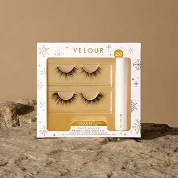 Velour Lashes Twice As Nice Kit, False Eyelashes - Lightweight, Reusable, Handmade Lashes - Wear up to 25+ Times & Lash Adhesive Set - Strong Hold Glue