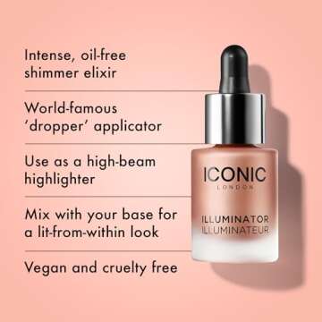 ICONIC LONDON Illuminator | Liquid Highlighting Drops for a Radiant Glow, Cruelty-Free, Vegan Makeup, Blush (Peachy Rose) 0.45 Fl oz