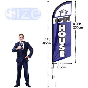 Open House Signs for Real Estate Agents, Open House Flag Pole Kit and Ground Stake, 11 FT Feather Flag Banner for Outside Business Advertising, Open House Flags for Real Estate (Blue)