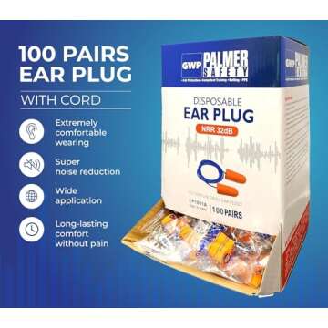 ATERET Earplugs 100 Pairs I 32db Noise Cancelling Soft Disposable Corded Ear Plugs I Safety Hearing Protection for Travel Concert Hunting Shooting Range Work Construction