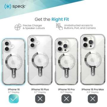 Speck Clear iPhone 16 Case - Slim Phone Case iPhone 16 - iPhone 16 Phone Case - MagSafe - GemShell - Crystal Clear