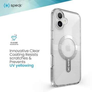 Speck Clear iPhone 16 Case - Slim Phone Case iPhone 16 - iPhone 16 Phone Case - MagSafe - GemShell - Crystal Clear