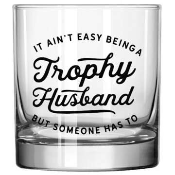 Trophy Funny Husband Whiskey Glasses and Bourbon - Birthday Gift for Husband