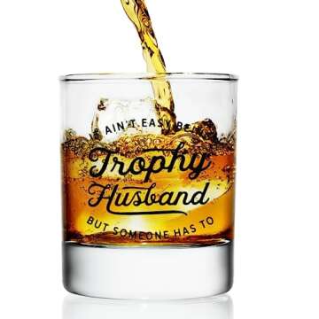 Trophy Funny Husband Whiskey Glasses and Bourbon - Birthday Gift for Husband