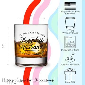 Trophy Funny Husband Whiskey Glasses and Bourbon - Birthday Gift for Husband