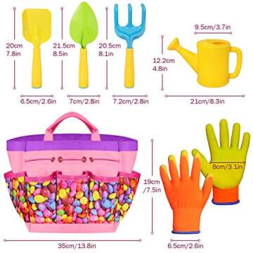 Gardening Tools Toy Set for Girls Boys with Beatiful Storage Bag, Watering Can, Gardening Gloves, Shovels, rake, Apron, Sun Hat kit for Children Kids Outdoor Play and Dress up Clothes Role Play