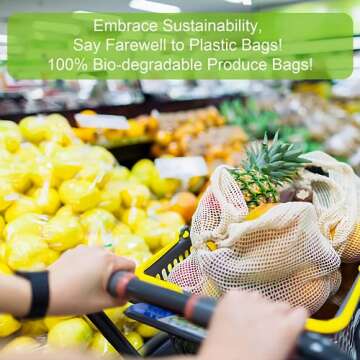 KerKoor Reusable-Cotton-Mesh-Produce-shopping-Bags-Washable Eco Friendly Premium See Through Lightweight Net zero Bulk Bags for Veggie Fruit Vegetable Grocery Storage (9 Packs)