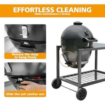 Brand-Man Charcoal Grills with Table Cart, Rodeo Deluxe Steel Kamado Grill and Smoker 22in Cast Iron Cooking Grids Perfect for Outdoor Cooking