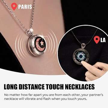 TOTWOO Long Distance Touch Necklace| Vibration & Light Up Smart Necklace for Long Distance Relationship Gifts| Couples Necklace with Natural Agate Gift for Her and Him