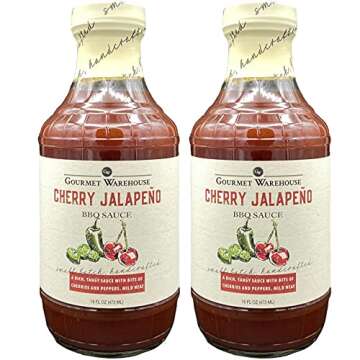 Gourmet Warehouse Cherry Jalapeno BBQ Sauce, Premium Barbecue Sauces Handcrafted In Small Batches Gluten-Free, HFCS-Free, Delicious Sauce 16 Ounces Bottle (Pack of 2)