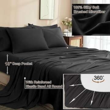 PHF 7 Pieces Queen Comforter Set, Bed in A Bag Comforter & 18" Sheet Set All Season, Ultra Soft Comfy Bedding Sets with Comforter, Sheets, Pillowcases & Shams, Black