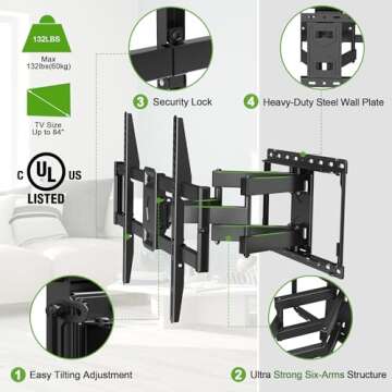 Full Motion TV Mount for 47-84" Flat Screens