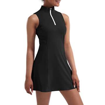 Tennis Dress for Women, Tennis Golf Dresses with Built in Shorts and Pockets for Sleeveless Workout Athletic Dresses Black