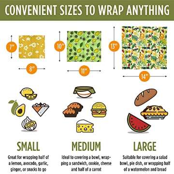 Trifecta Living Co. Versatile Beeswax Wraps,Set of 7-Fresh Food Keeper, Durable & Easily Cleaned, Sustainable Step Towards a Zero-Waste Kitchen, Unique Designs (Honeycomb, Lemon, Tropical Animals)