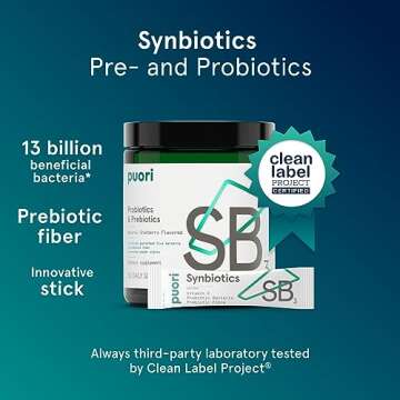 Puori Probiotics and Prebiotics Dietary Supplement - 13 Billion CFU x 30 Servings - Support Immune and Digestive Health - Fiber 4g, Vitamin C 200mg - SB3 Bifidobacterium, Lactobacillus Fermentum