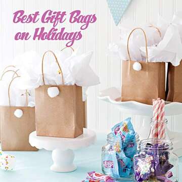 GSSUSA White Medium Gift Bags 8x4.75x10.5 Paper Bags with Handles Bulk 100 Pack, Kraft Paper Bags for Shopping, Retail, Business, Boutique, Grocery, Merchandise, Restaurant To Go Take Out Bags