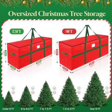 EverMerry Christmas Tree Storage Bag 7.5 Ft, 4 Individual Straps Xmas Heavy Duty Artificial Christmas Tree Bags for Storage Carrying Handles with Carabiners & Dual Zipper & Inner Pocket